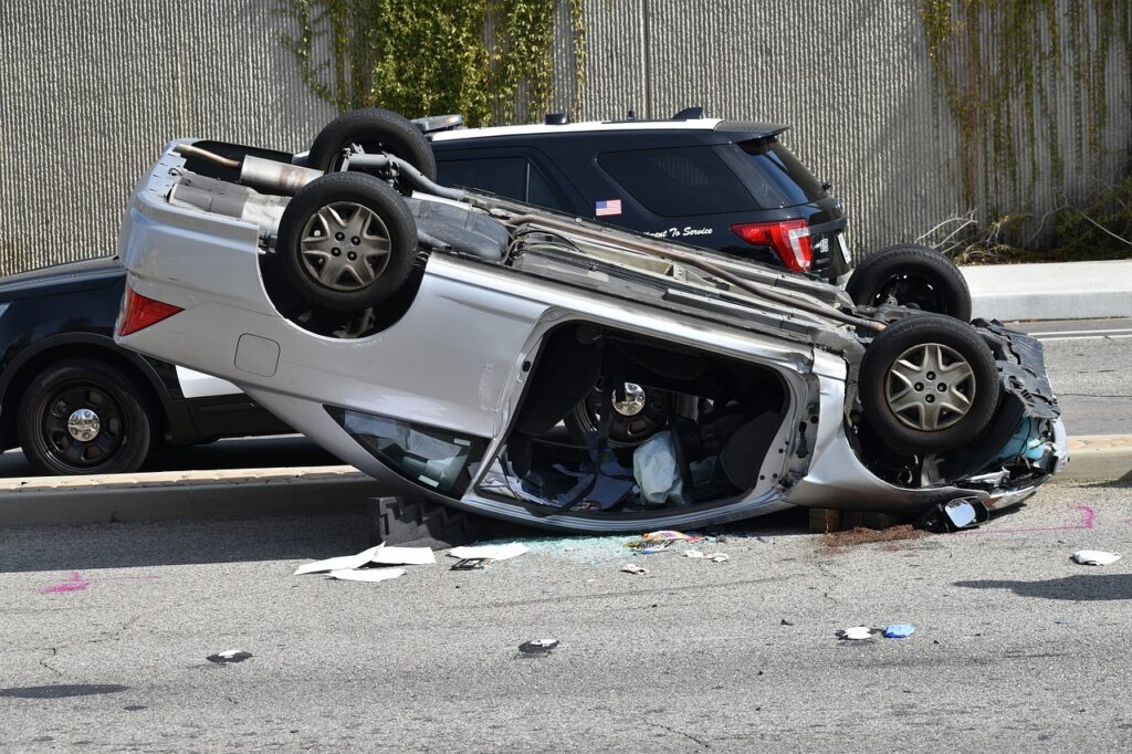 Damaged vehicles after a car accident